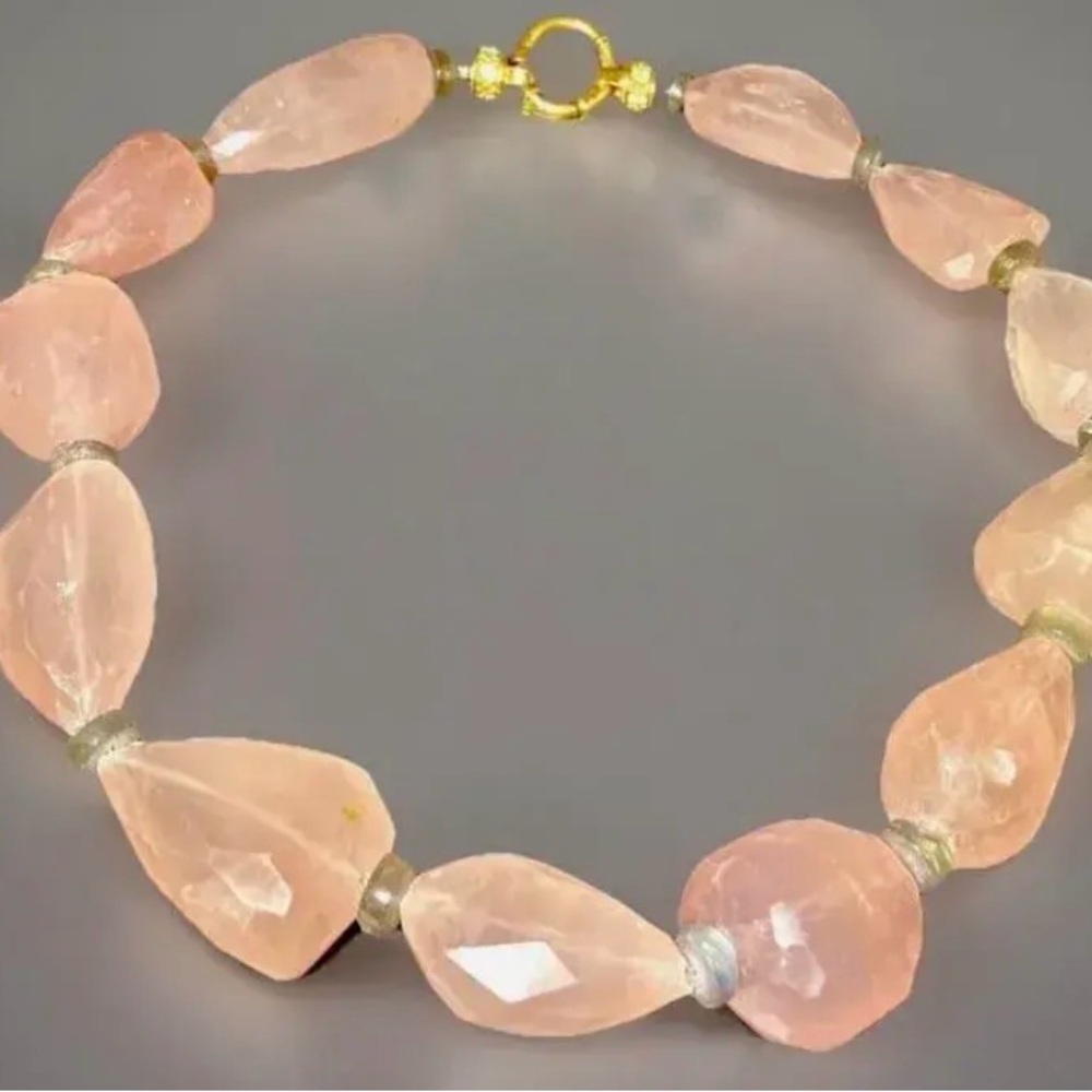 Necklace Rose Quarts & Labradorite Substantial 45mm. Large Chunks
